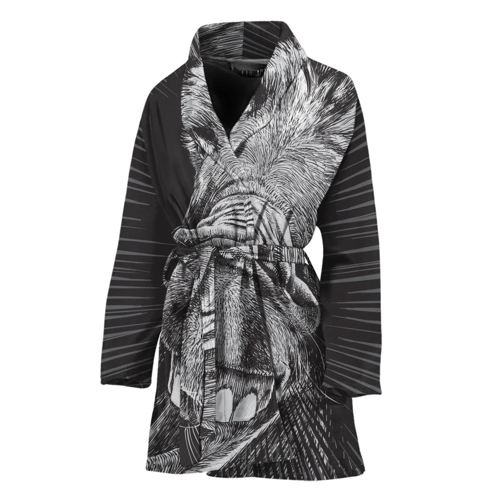 Black And White Crazy Donkey Print Women's Bathrobe