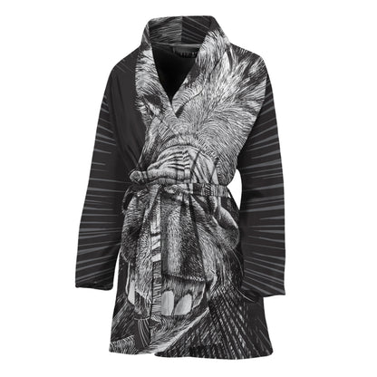 Black And White Crazy Donkey Print Women's Bathrobe