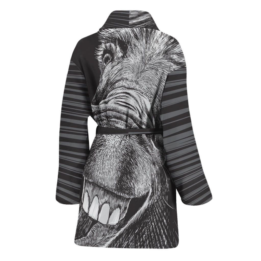 Black And White Crazy Donkey Print Women's Bathrobe