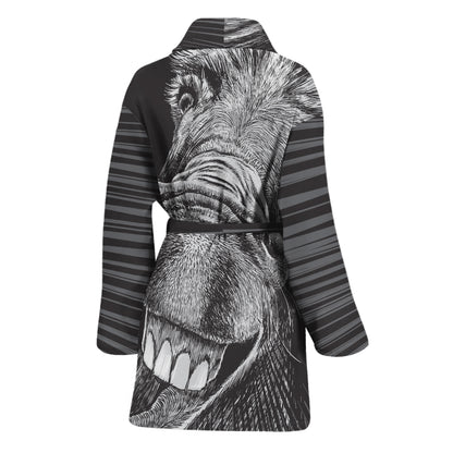 Black And White Crazy Donkey Print Women's Bathrobe