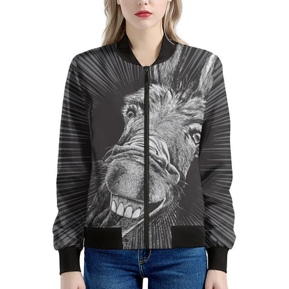 Black And White Crazy Donkey Print Women's Bomber Jacket