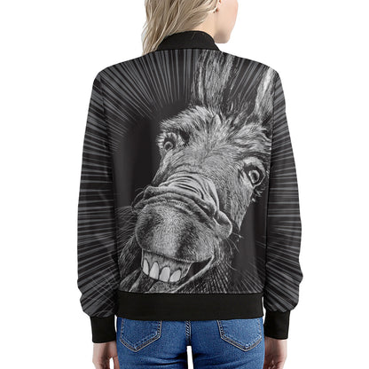 Black And White Crazy Donkey Print Women's Bomber Jacket