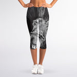 Black And White Crazy Donkey Print Women's Capri Leggings