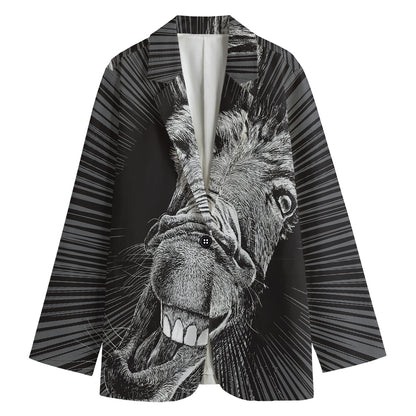 Black And White Crazy Donkey Print Women's Cotton Blazer