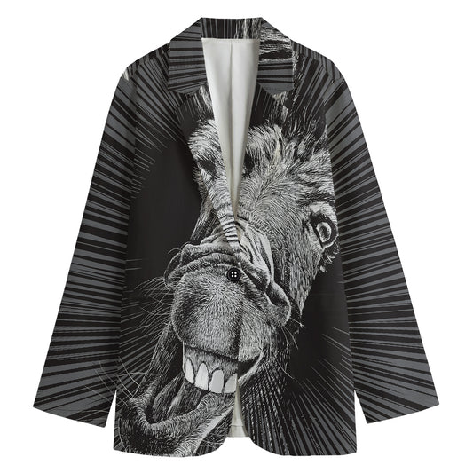 Black And White Crazy Donkey Print Women's Cotton Blazer