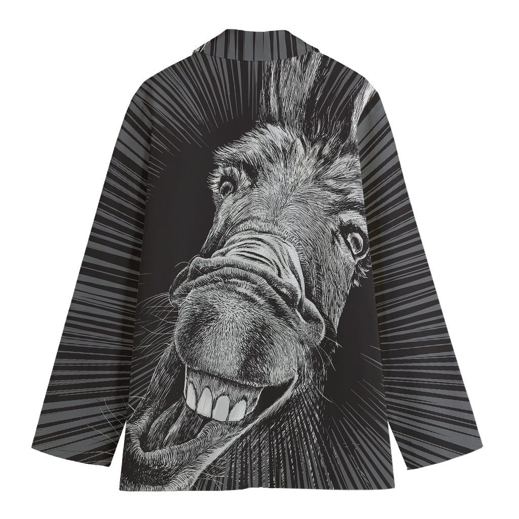 Black And White Crazy Donkey Print Women's Cotton Blazer