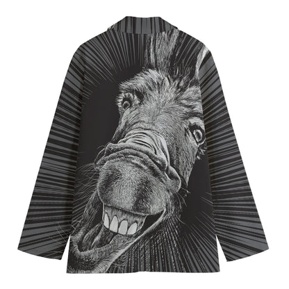 Black And White Crazy Donkey Print Women's Cotton Blazer