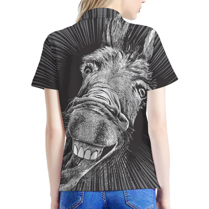 Black And White Crazy Donkey Print Women's Polo Shirt