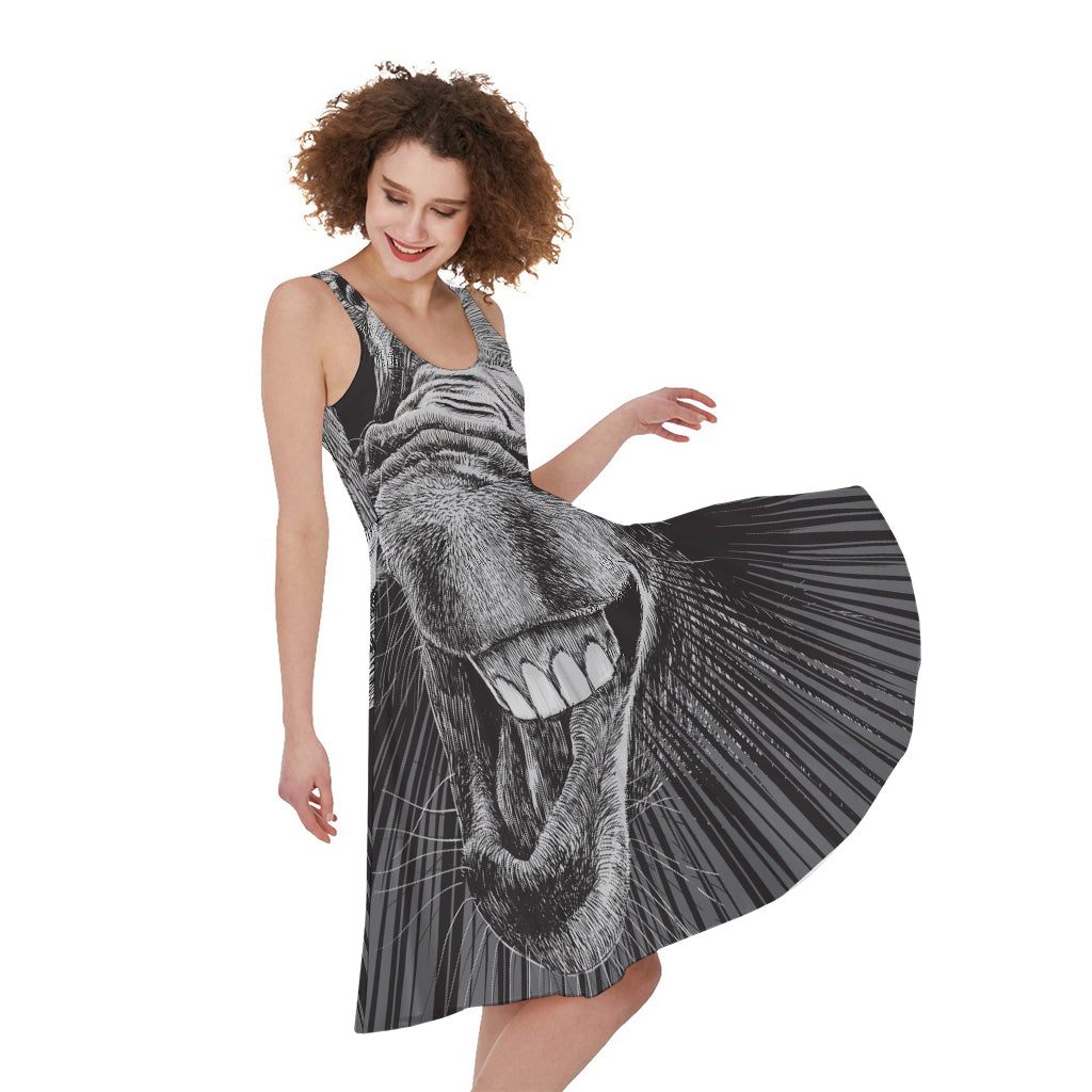 Black And White Crazy Donkey Print Women's Sleeveless Dress