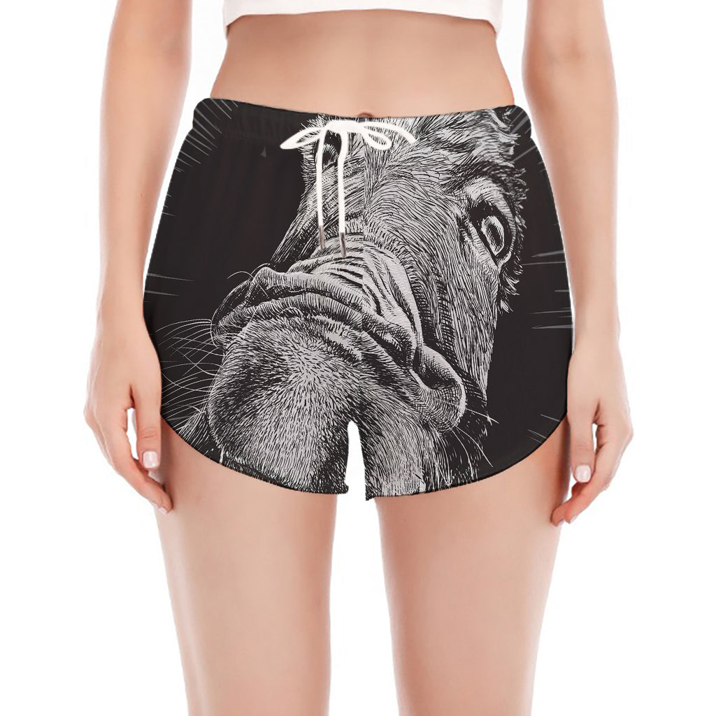 Black And White Crazy Donkey Print Women's Split Running Shorts