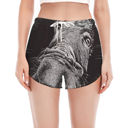 Black And White Crazy Donkey Print Women's Split Running Shorts