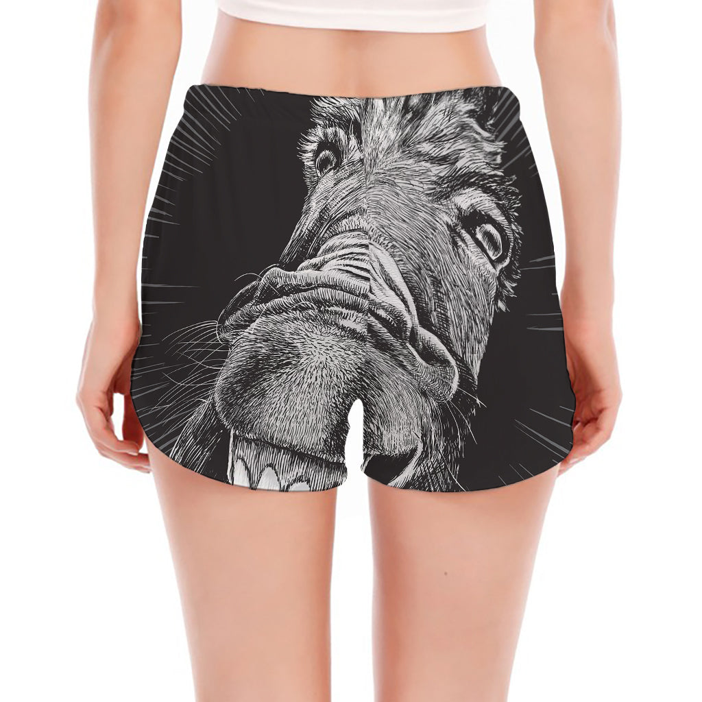 Black And White Crazy Donkey Print Women's Split Running Shorts