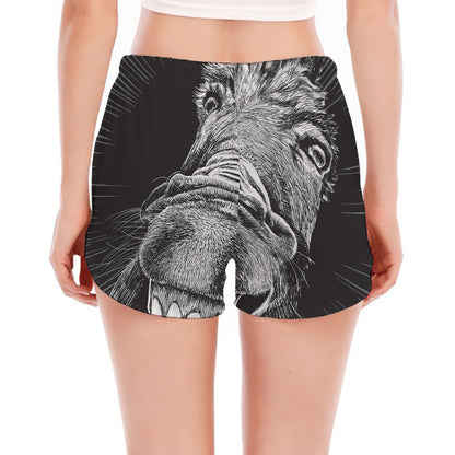 Black And White Crazy Donkey Print Women's Split Running Shorts