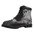 Black And White Crazy Donkey Print Padded Collar Lace Up Boots