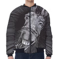 Black And White Crazy Donkey Print Zip Sleeve Bomber Jacket