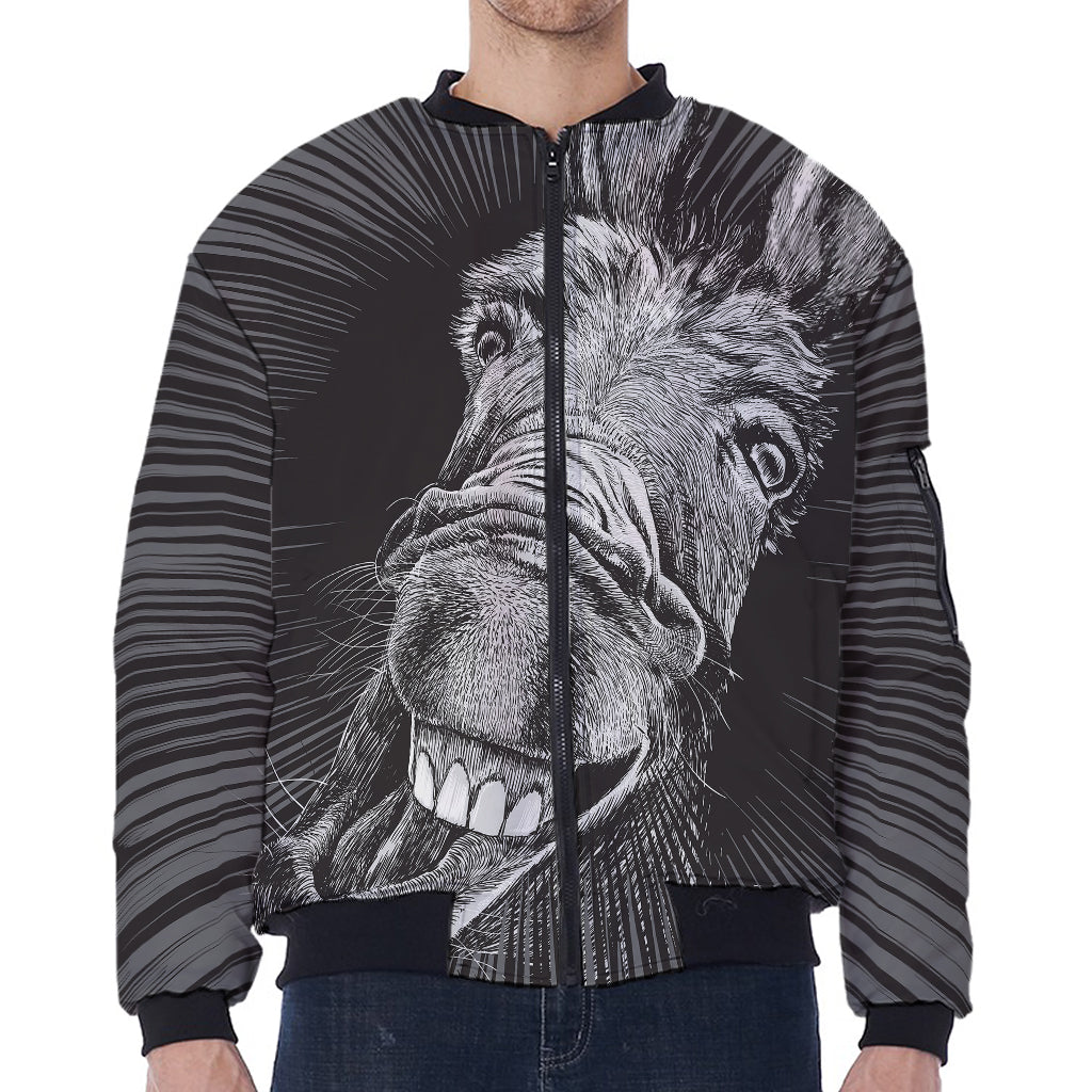 Black And White Crazy Donkey Print Zip Sleeve Bomber Jacket