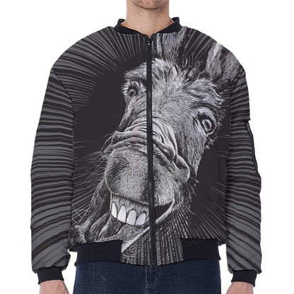 Black And White Crazy Donkey Print Zip Sleeve Bomber Jacket