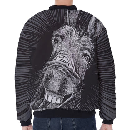 Black And White Crazy Donkey Print Zip Sleeve Bomber Jacket