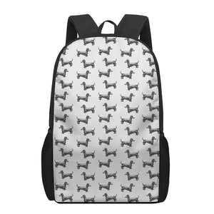 Black And White Dachshund Pattern Print 17 Inch Backpack