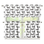 Black And White Dachshund Pattern Print 3 Piece Kitchen Curtains