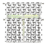 Black And White Dachshund Pattern Print 3 Piece Kitchen Curtains