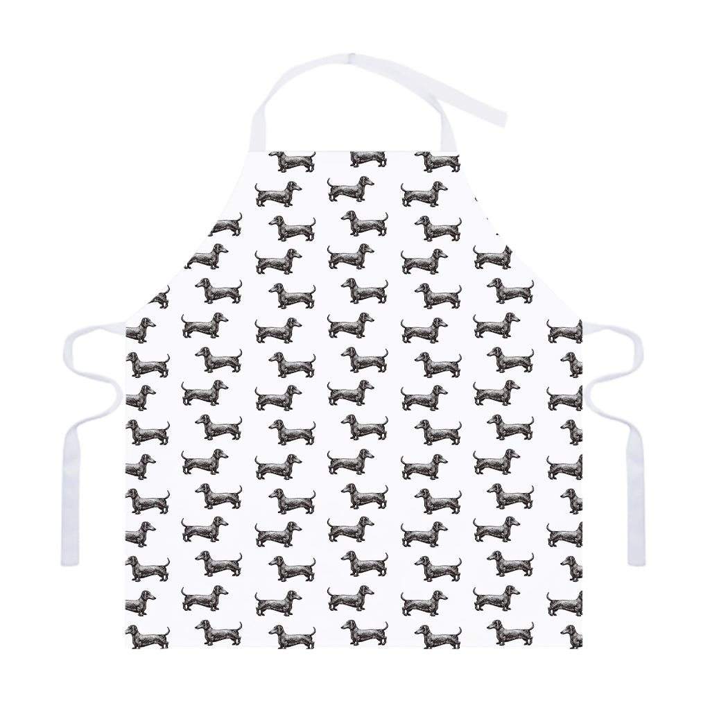 Black And White Dachshund Pattern Print Adjustable Apron