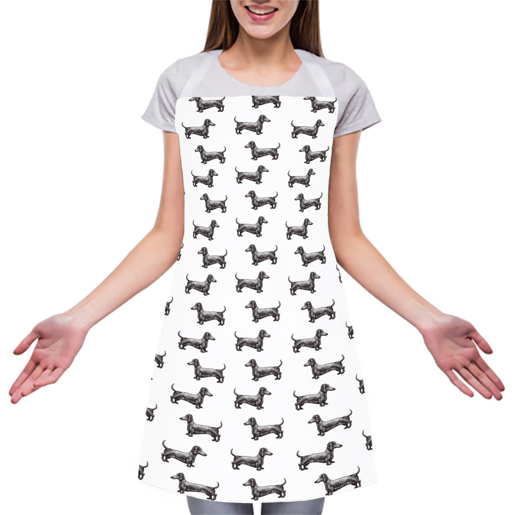 Black And White Dachshund Pattern Print Adjustable Apron