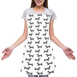 Black And White Dachshund Pattern Print Adjustable Apron