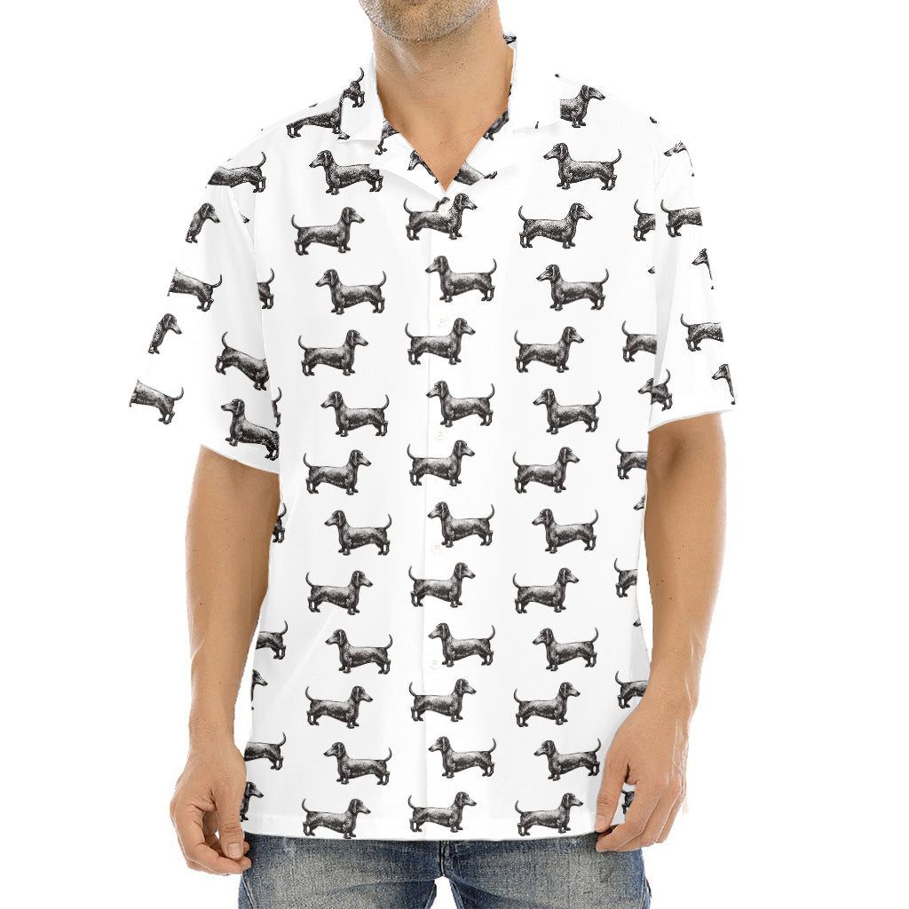 Black And White Dachshund Pattern Print Aloha Shirt