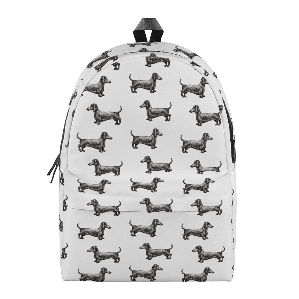 Black And White Dachshund Pattern Print Backpack