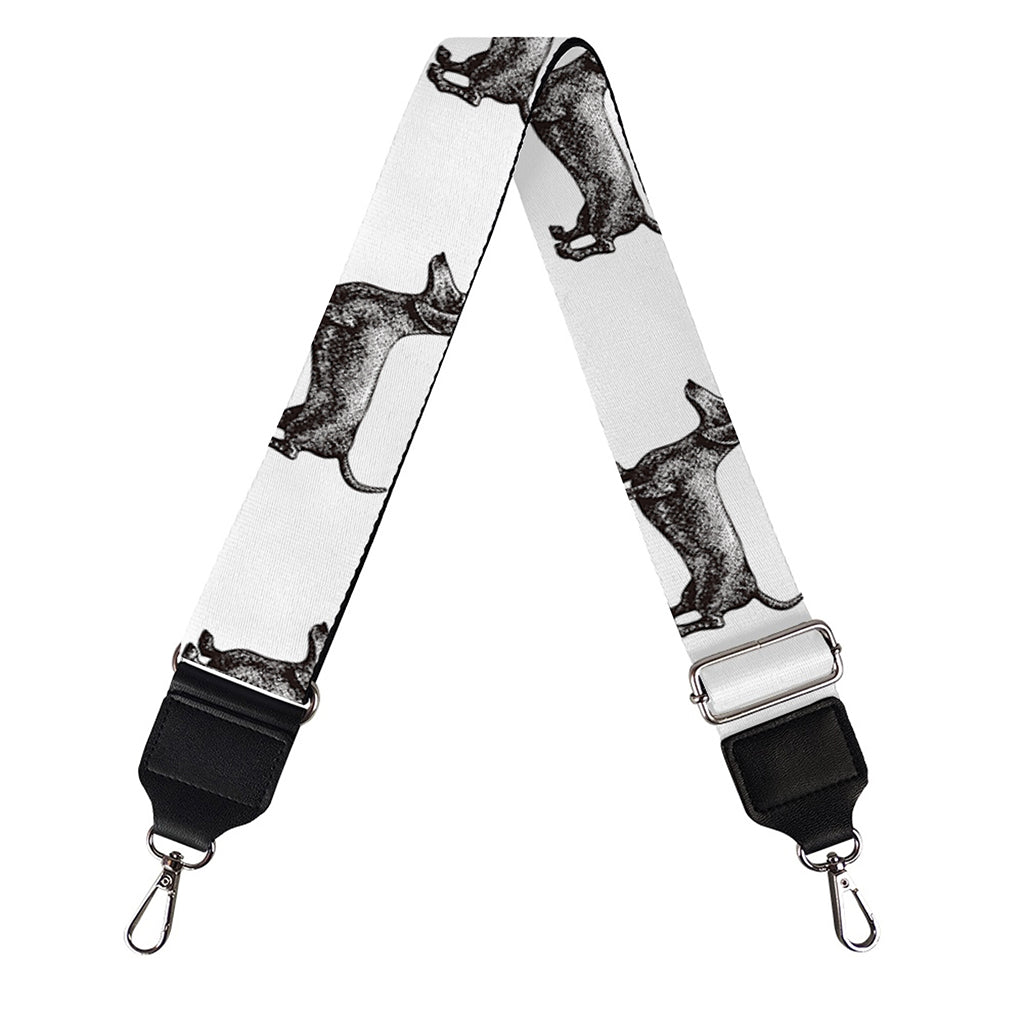 Black And White Dachshund Pattern Print Bag Strap