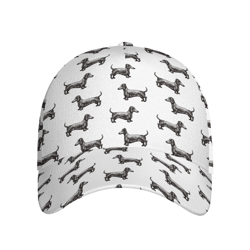 Black And White Dachshund Pattern Print Baseball Cap