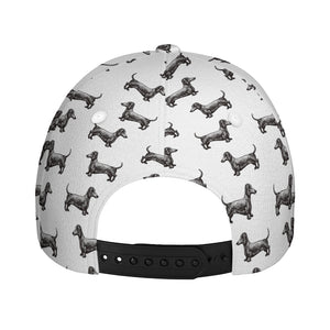 Black And White Dachshund Pattern Print Baseball Cap