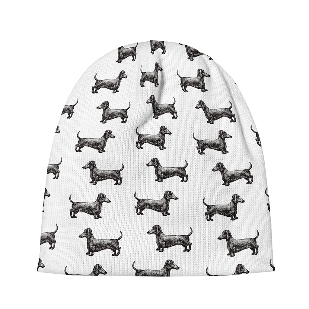 Black And White Dachshund Pattern Print Beanie
