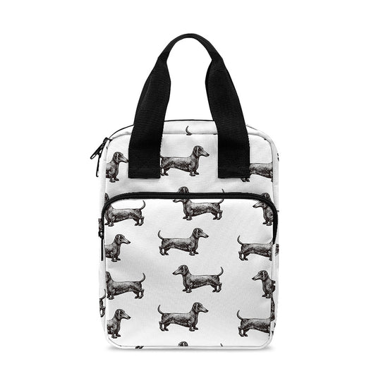 Black And White Dachshund Pattern Print Bible Tote Bag
