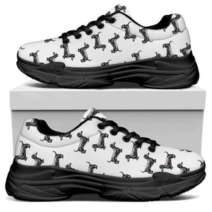 Black And White Dachshund Pattern Print Black Chunky Shoes