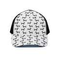 Black And White Dachshund Pattern Print Black Mesh Trucker Hat