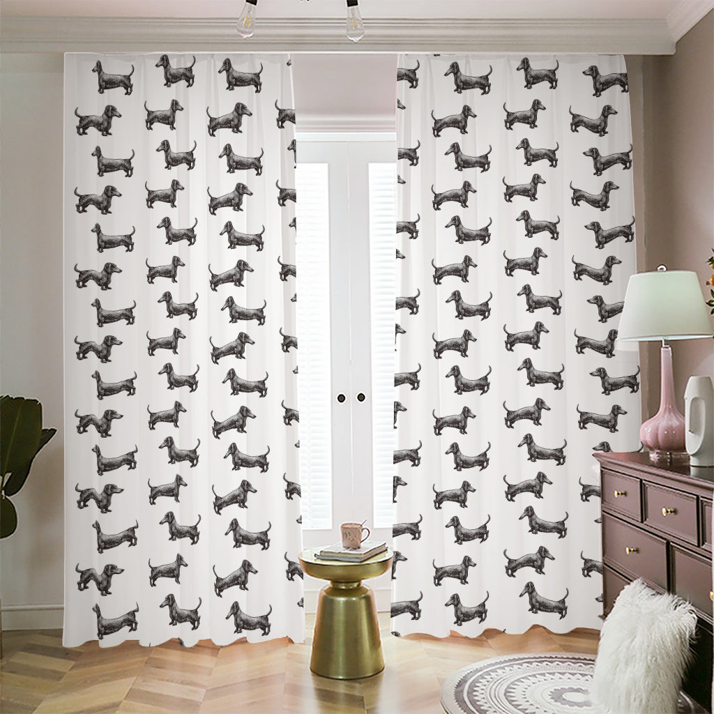 Black And White Dachshund Pattern Print Blackout Pencil Pleat Curtains