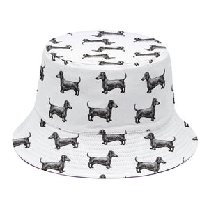 Black And White Dachshund Pattern Print Bucket Hat