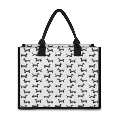 Black And White Dachshund Pattern Print Canvas Tote Bag