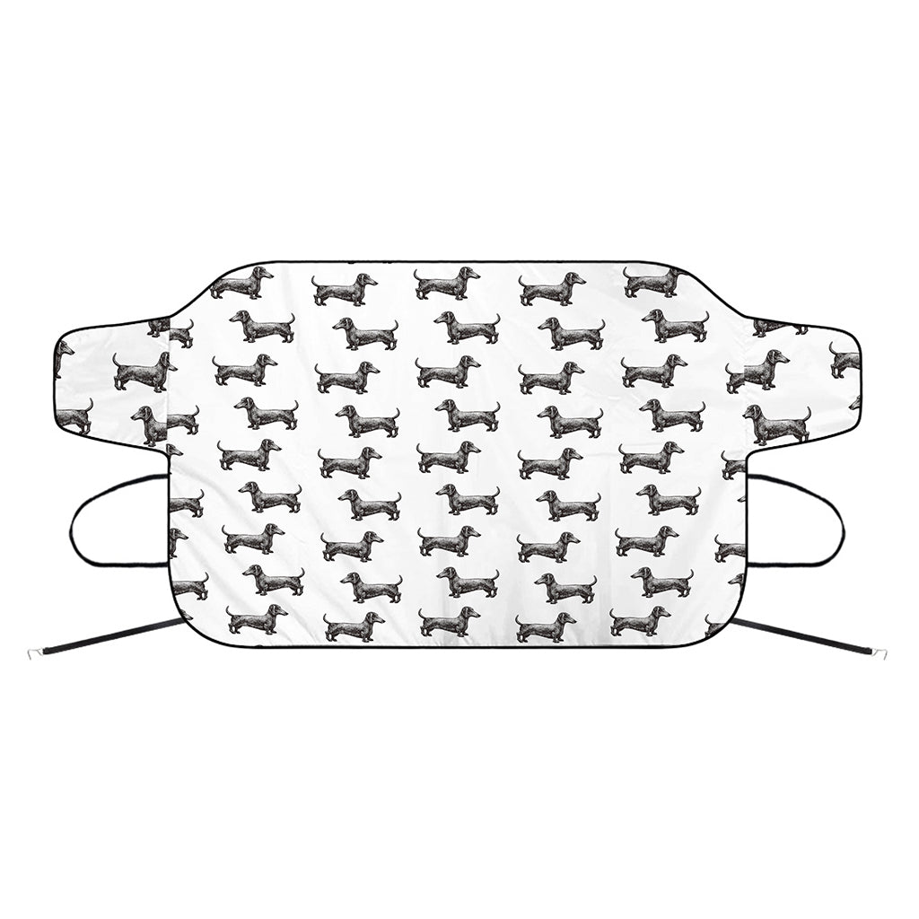 Black And White Dachshund Pattern Print Car Windshield Snow Cover