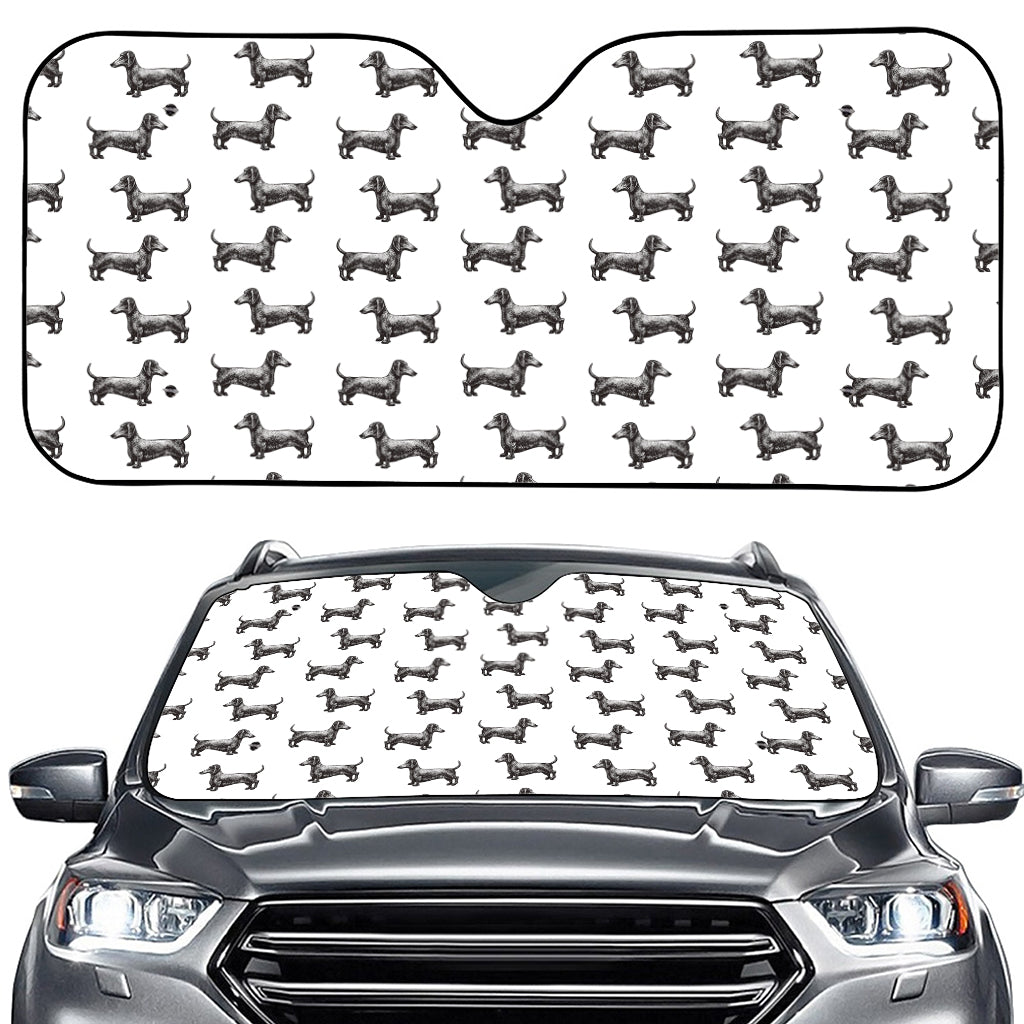 Black And White Dachshund Pattern Print Car Windshield Sun Shade