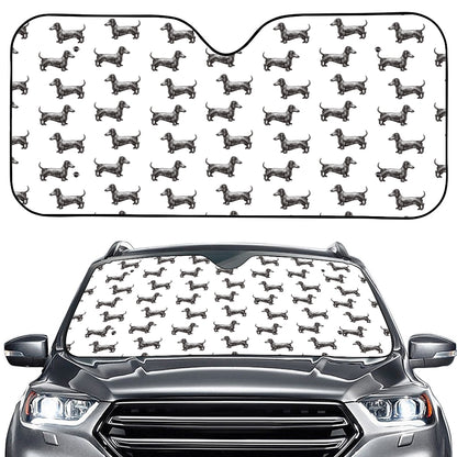 Black And White Dachshund Pattern Print Car Windshield Sun Shade