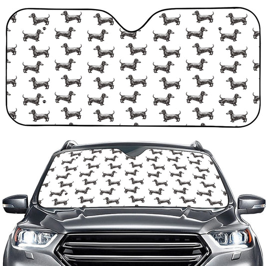 Black And White Dachshund Pattern Print Car Windshield Sun Shade