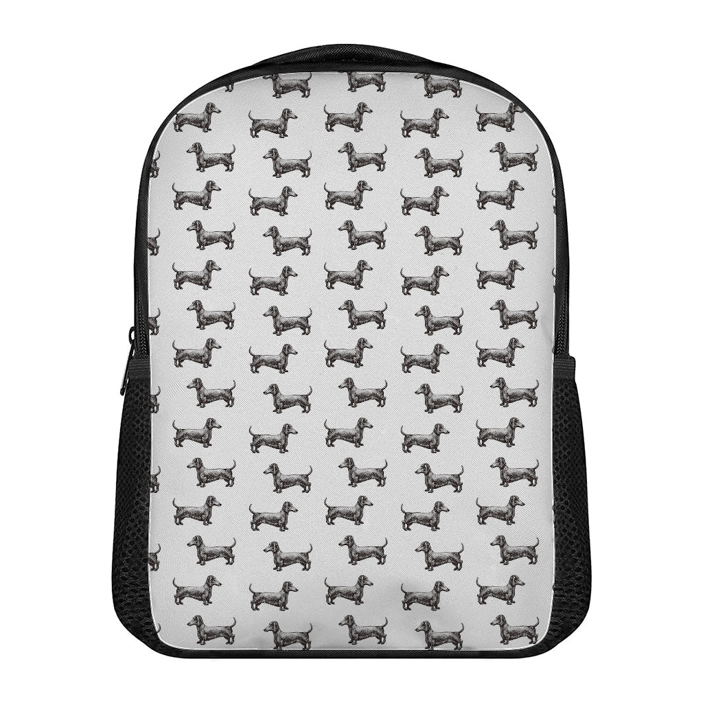 Black And White Dachshund Pattern Print Casual Backpack