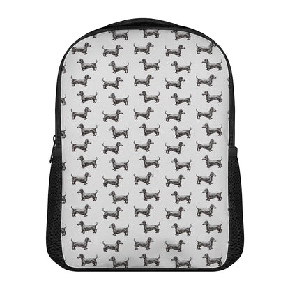 Black And White Dachshund Pattern Print Casual Backpack