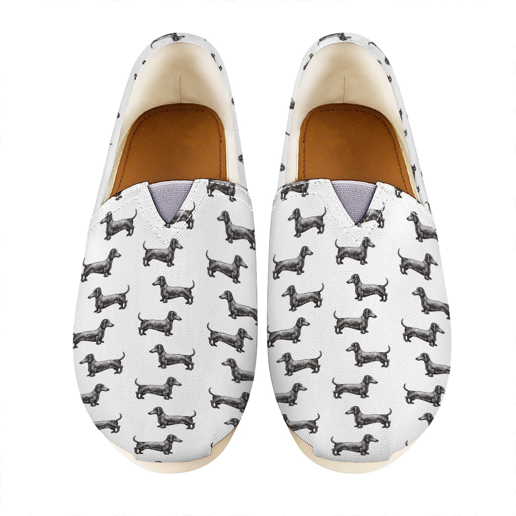 Black And White Dachshund Pattern Print Casual Shoes