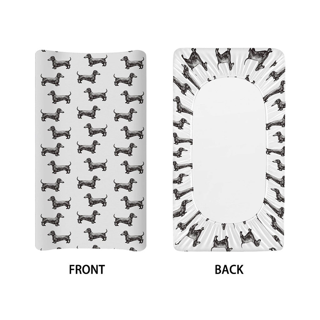 Black And White Dachshund Pattern Print Changing Pad Cover