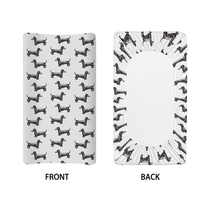Black And White Dachshund Pattern Print Changing Pad Cover