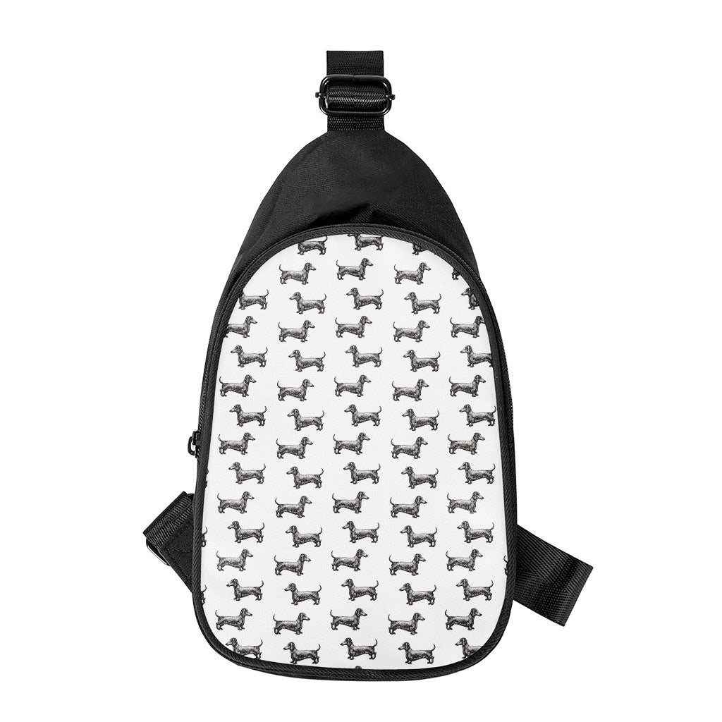 Black And White Dachshund Pattern Print Chest Bag